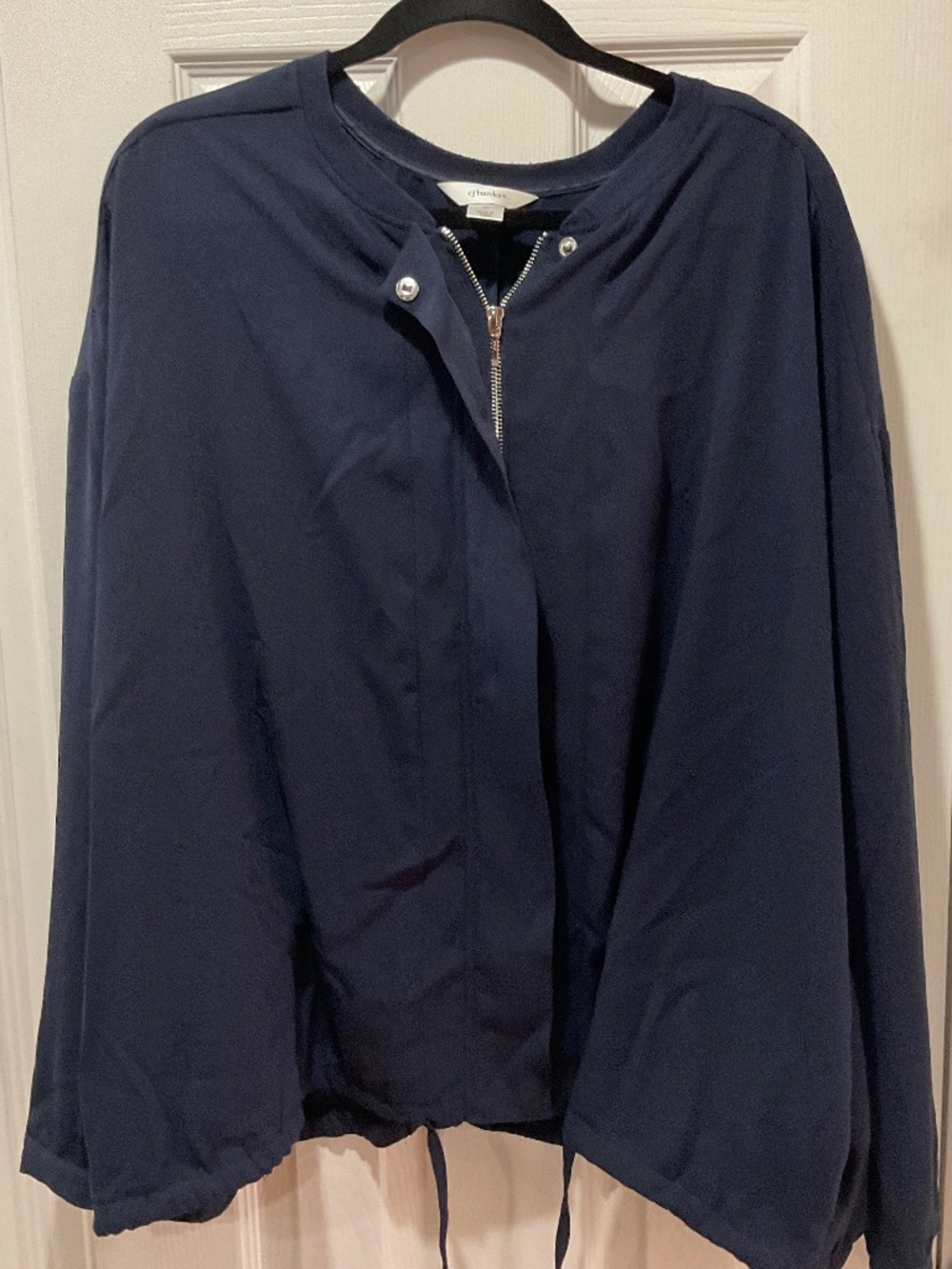 CJ Banks 3X Navy Blue Lightweight Jacket Snap Front Plus Size